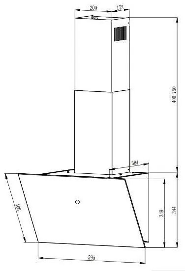 Hotа decorativa incorporabila Crown CV13K60BL, Clasa A++, 594 m³/h, 3 trepte, Control prin gesturi, LED, Negru