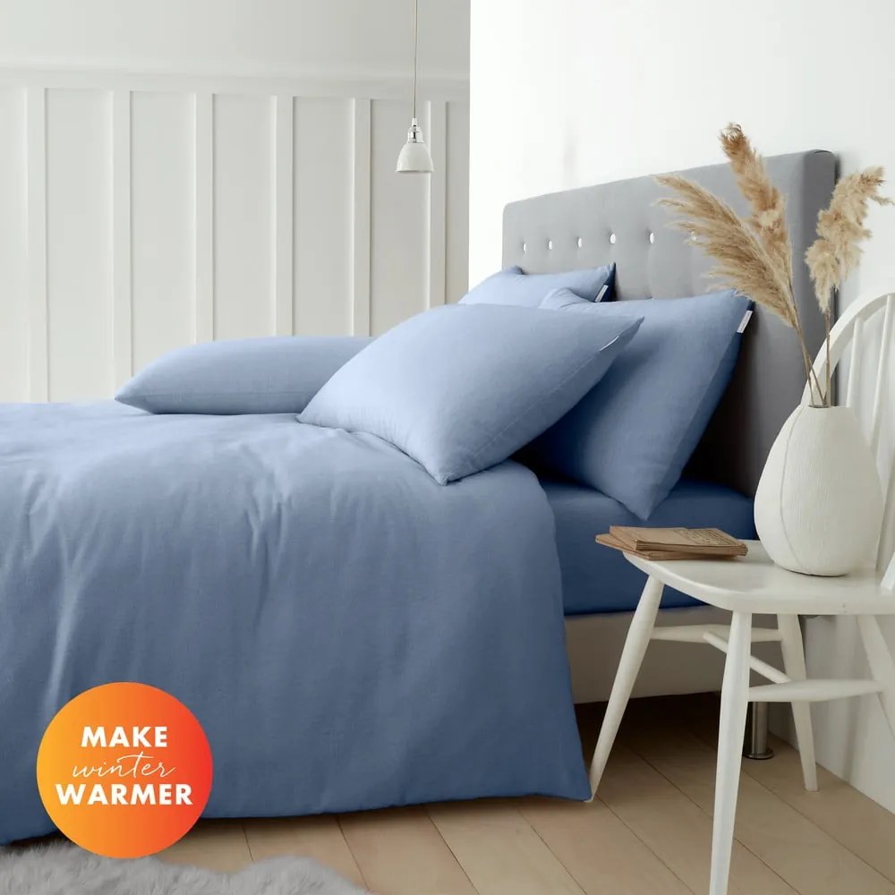 Lenjerie de pat albastru-deschis din flanelă pentru pat dublu, extinsă 230x220 cm Brushed – Catherine Lansfield