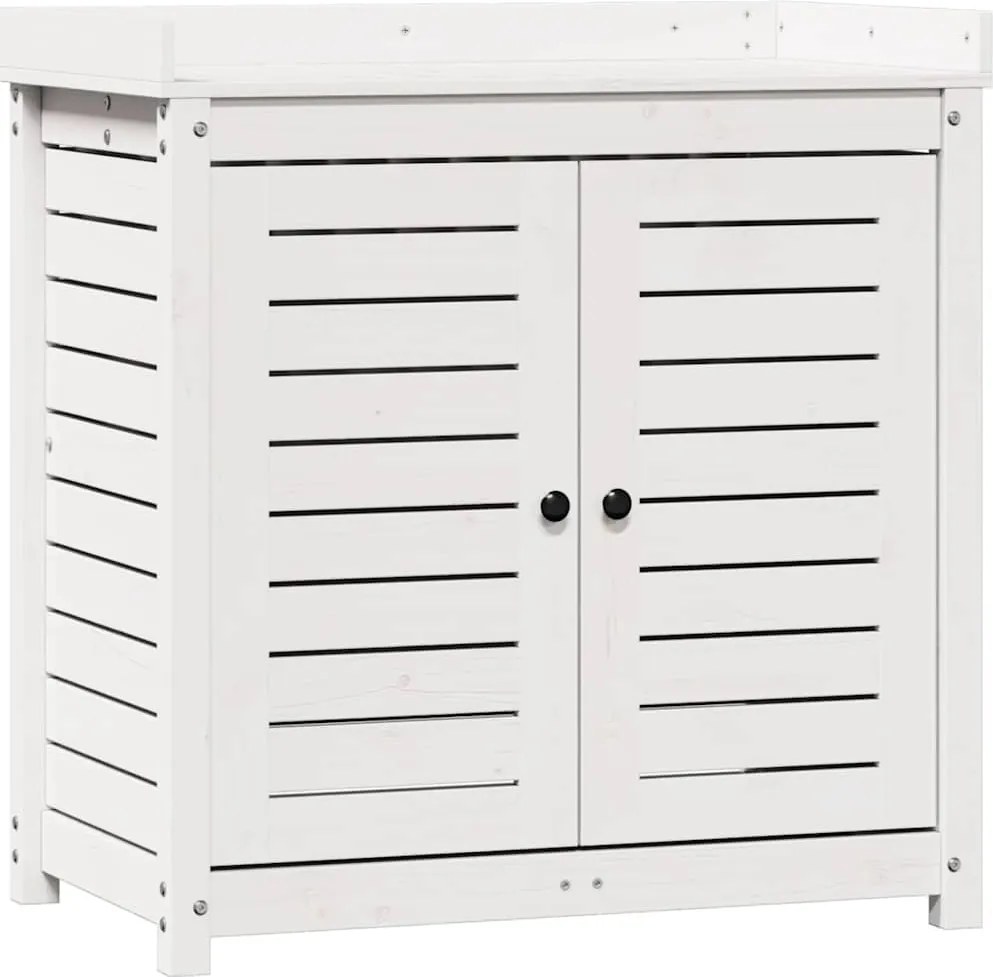 vidaXL Masă de plantare cu rafturi alb 82,5x50x86,5 cm lemn masiv pin