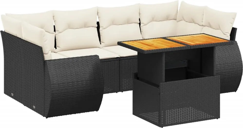 vidaXL Set canapele de grădină cu perne, 7 piese, negru, poliratan