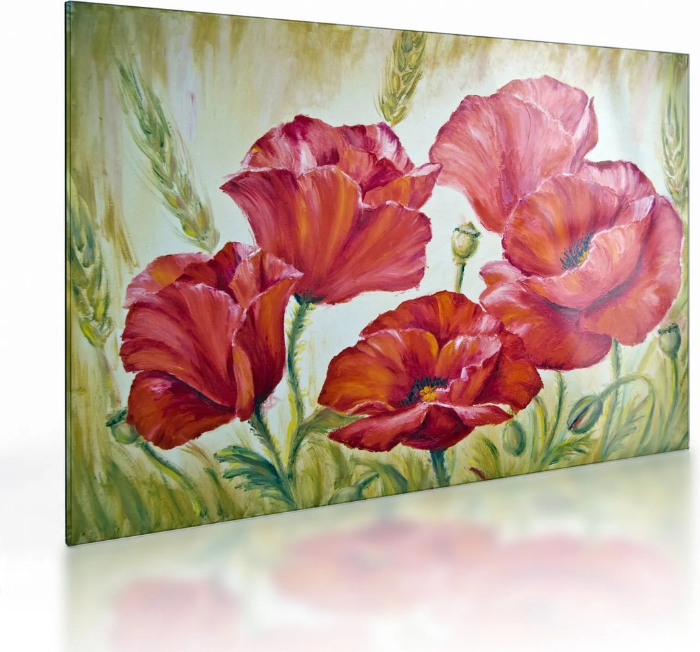 Tablou pe sticlă - Mac - flori (70x50 cm)