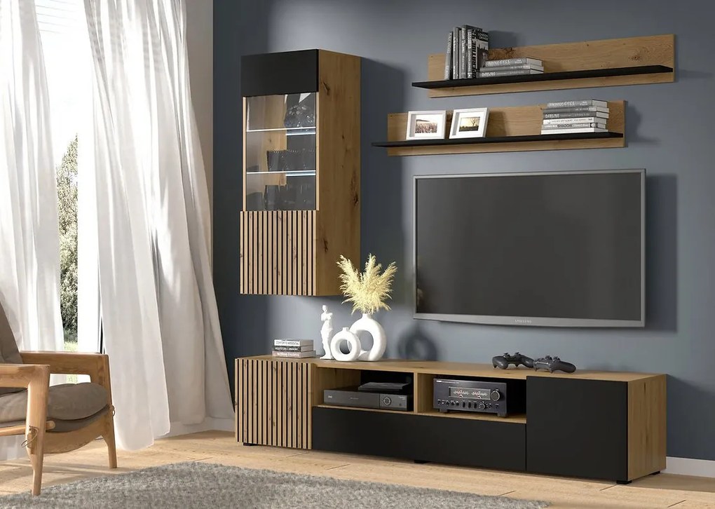 Mobilier living Aurella D (Negru + Stejar artisan). 1124880