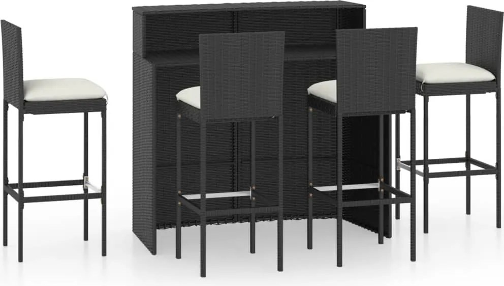 vidaXL Set mobilier bar de grădină cu perne, 5 piese, negru