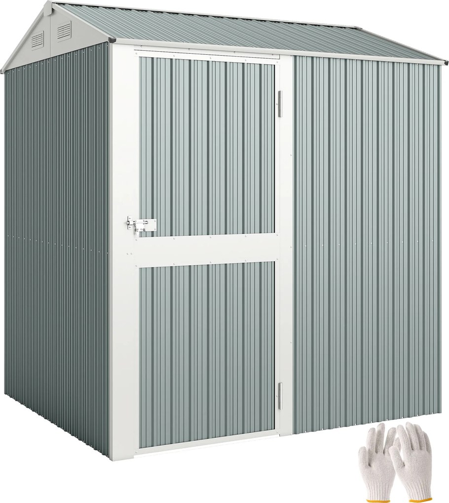 Outsunny Șopron metalic pentru unelte 3,5 m², șopron înalt încuiabil cu acoperiș în două ape, ventilații, mănuși, 209 x 177 x 236 cm | Aosom Romania