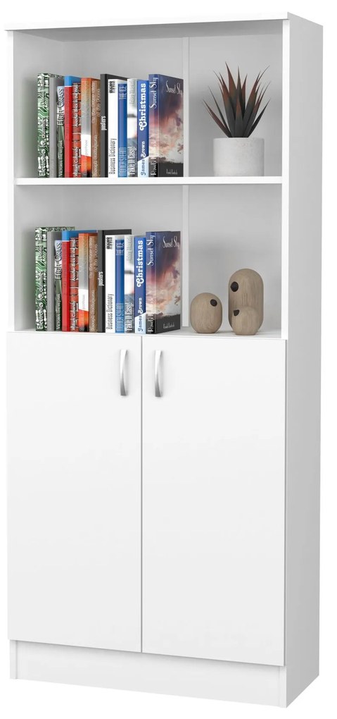 Biblioteca Flint, cu Usi Inferioare si O Polita, Alba, 70 x 32 x 159 cm