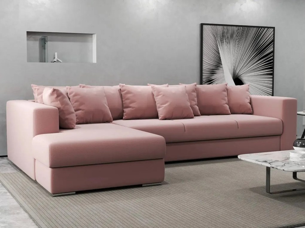 Colțar extensibil dumonde cu ladă de depozitare si sezut confortabil din spuma high-density, Gloria Royal Pink 320x183 cm