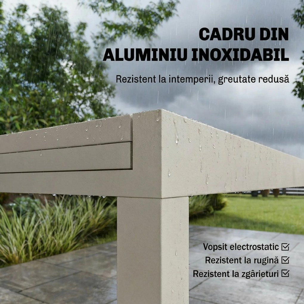 Outsunny Masă Extensibilă din Aluminiu pentru Exterior, Blat din Sticlă Temperată, Crem. | Aosom Romania