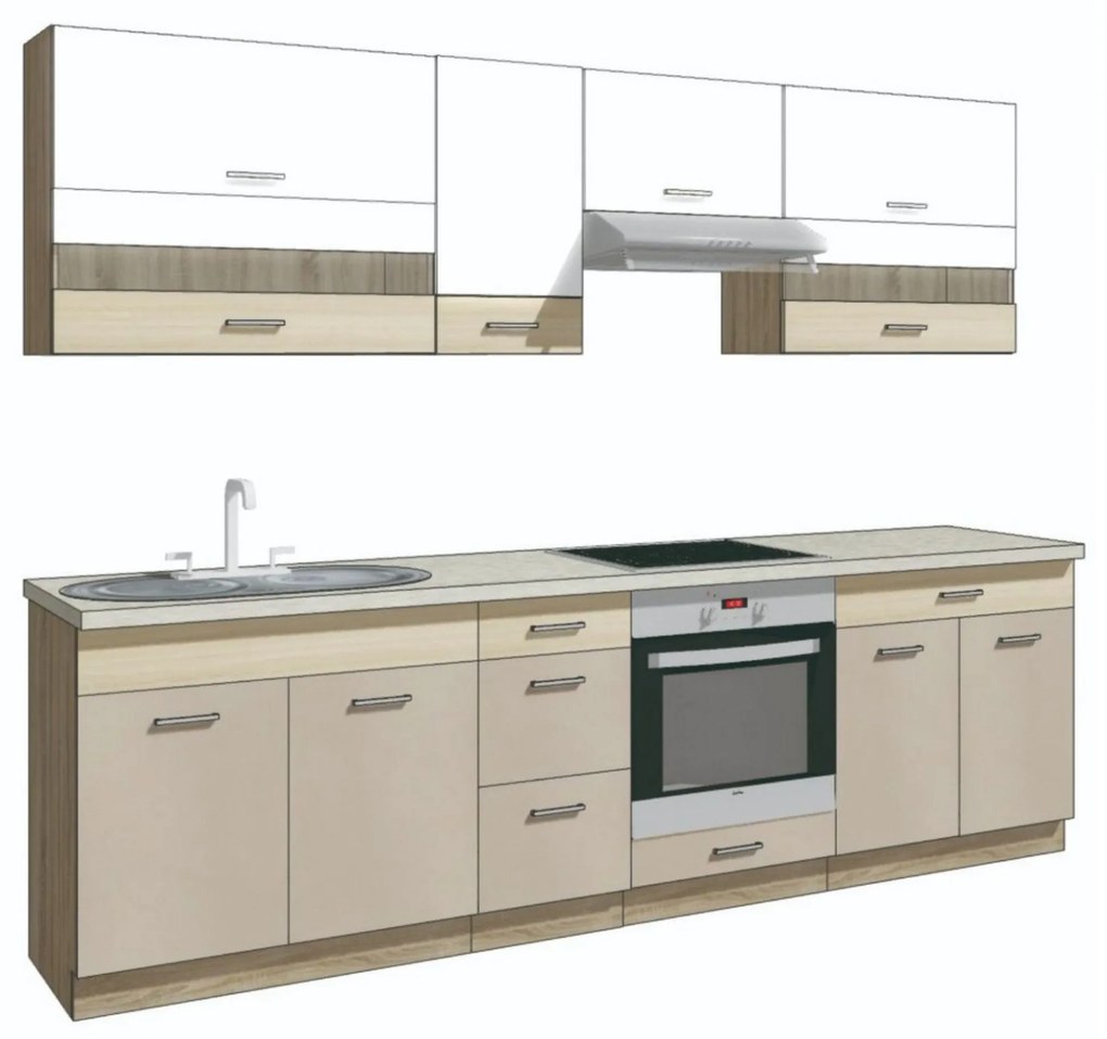 Set bucatarie PREMIO C PLUS, carcasa stejar sonoma/fronturi cappuccino