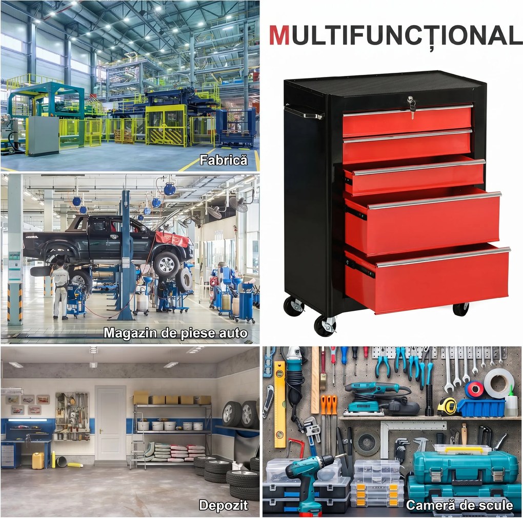 HOMCOM Carucior pentru Ustensile Unelte cu Sertar Rosu 61,5 X 33 X 85cm | Aosom Romania