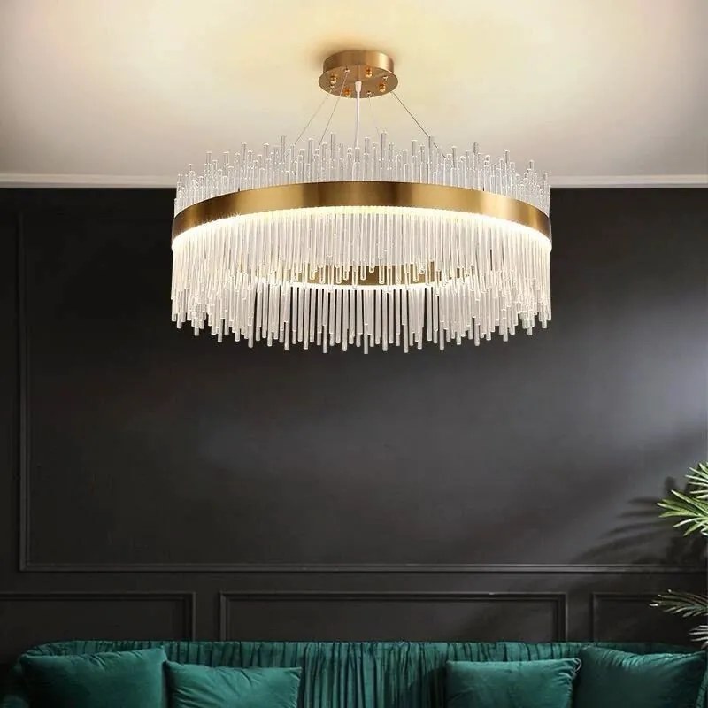 Candelabru Textura Cristal, Metal, 96W, Auriu
