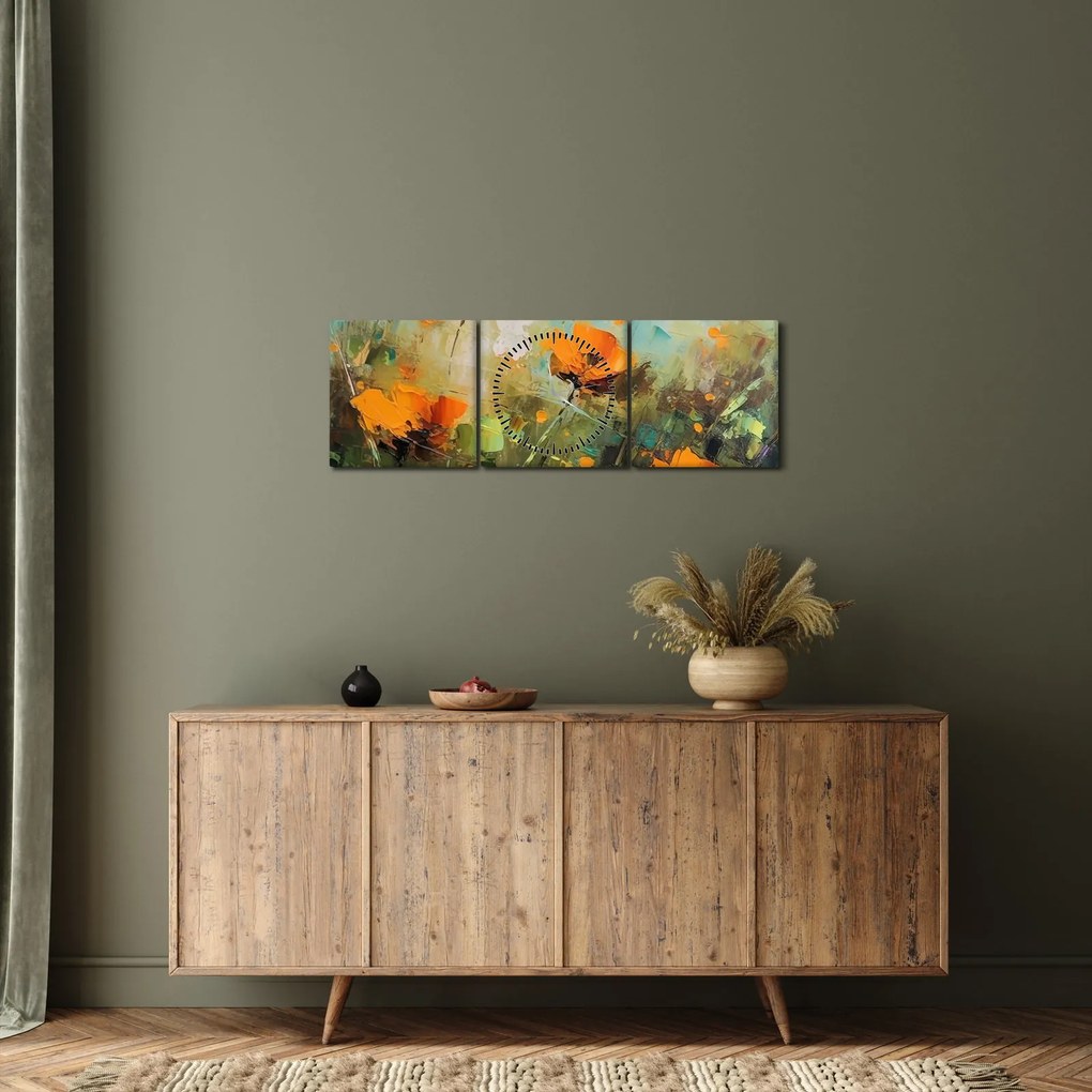 Tablou - Flori (cu ceas) (90x30 cm)