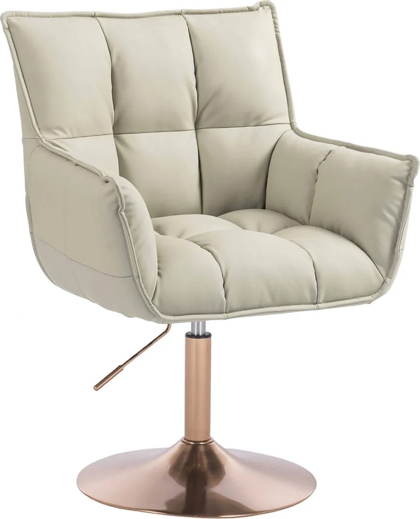 HR560N Scaun Ecru Piele Ecologica Premium Soft cu Bază Aurie