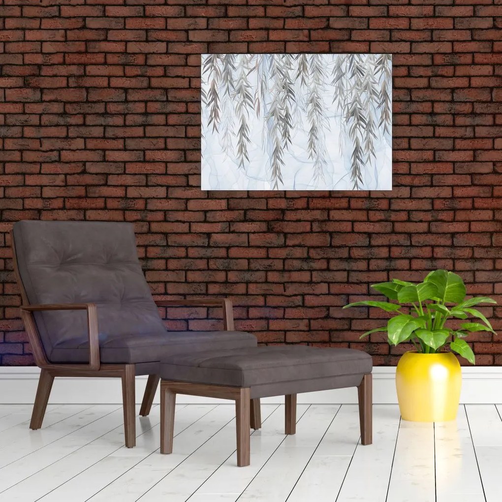 Tablou pe sticlă - Crenguțe de salcie fundal albastru (70x50 cm)