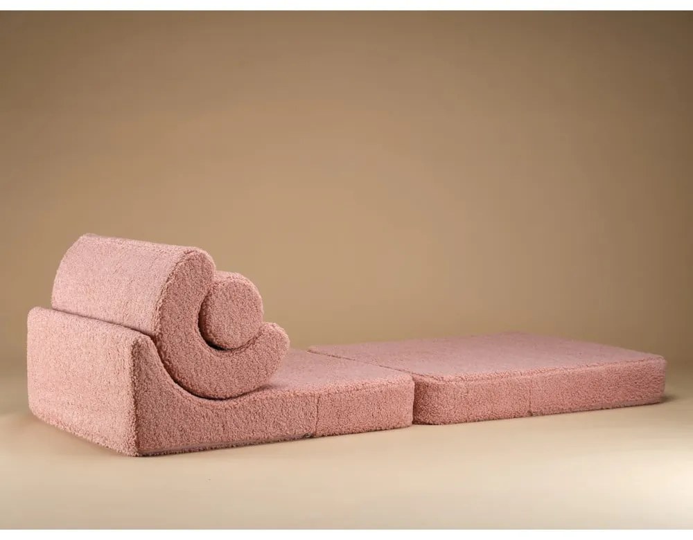 Fotoliu pentru copii roz cu tapițerie din țesătură bouclé Flipster – Wigiwama