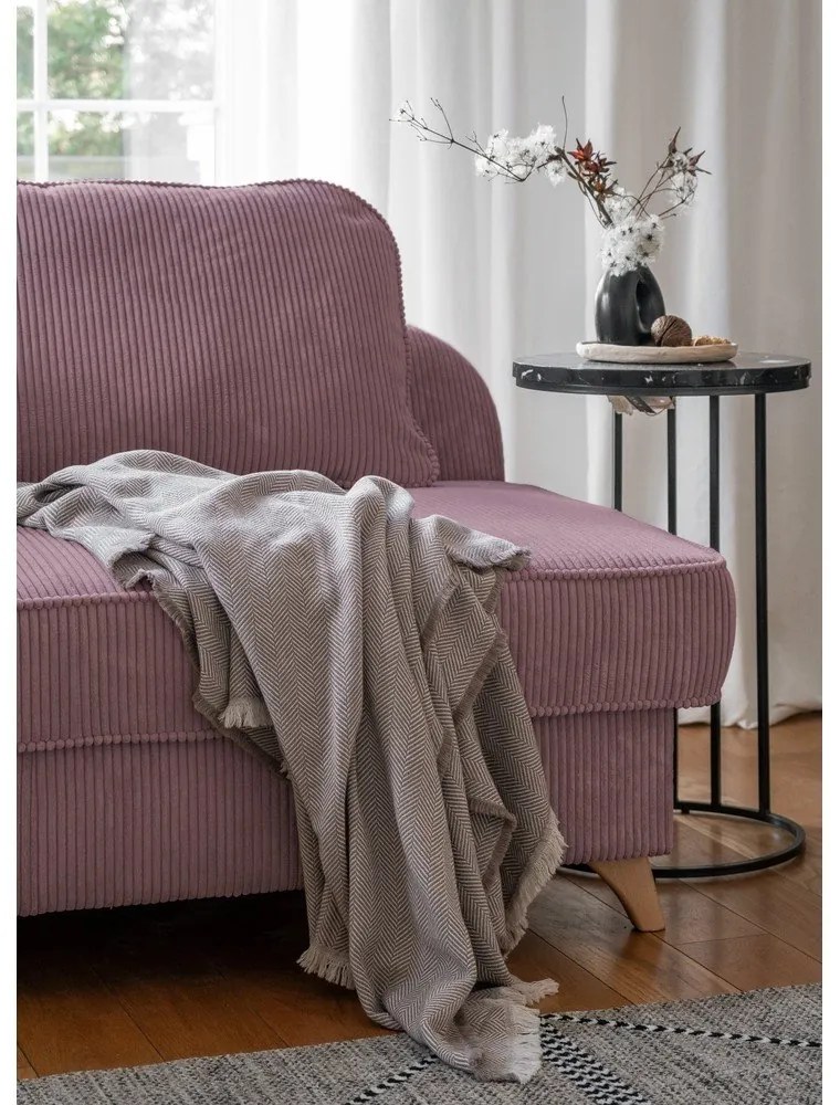 Șezlong roz prăfuit cu tapițerie din catifea reiată (cu colț pe partea stângă) Chic Charlotte – Miuform