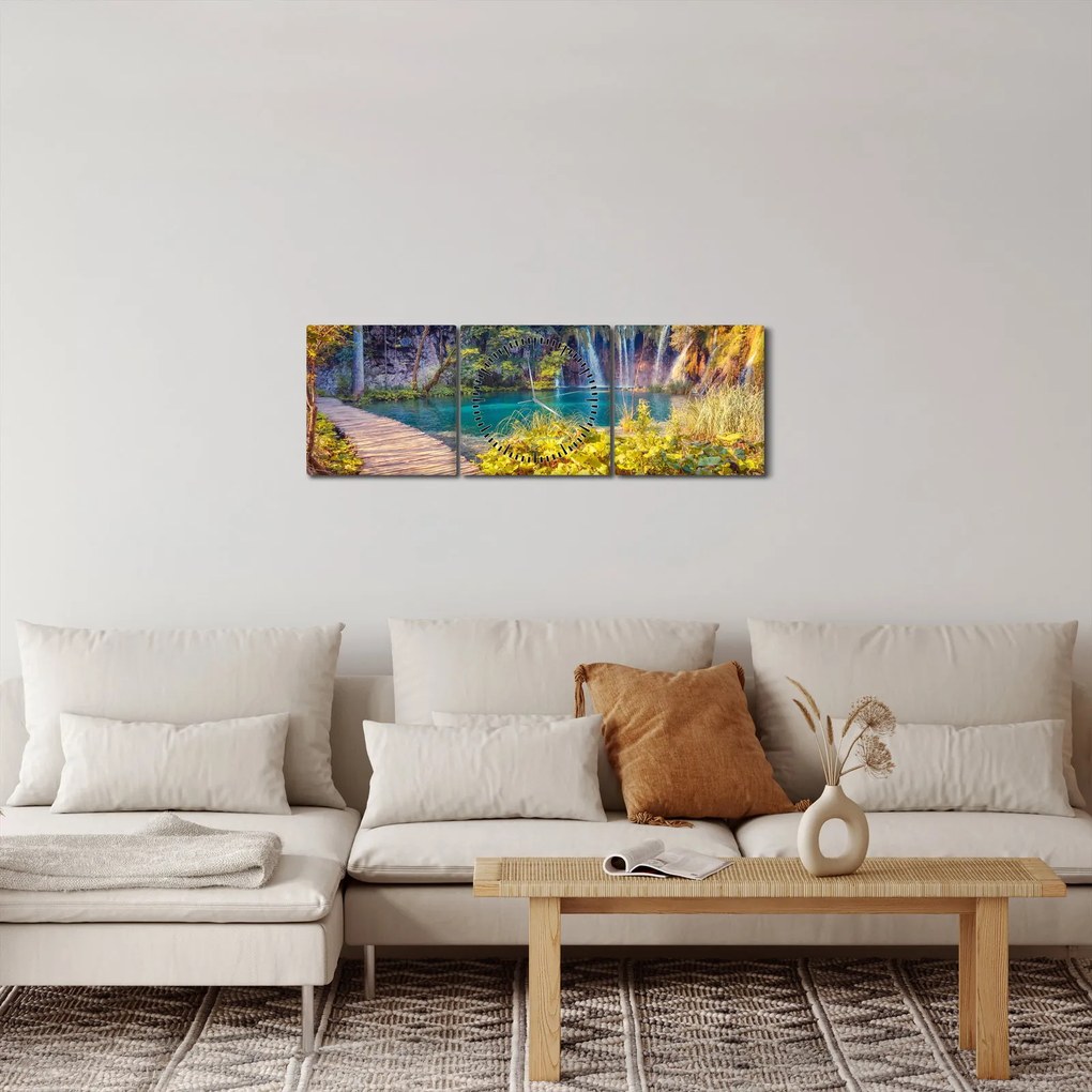 Tablou - Lacurile Plitvice, Croația (cu ceas) (90x30 cm)