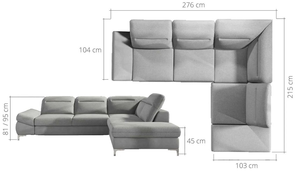 Coltar living extensibil Timola L pe dreapta – L276 x l215 x h95 cm
