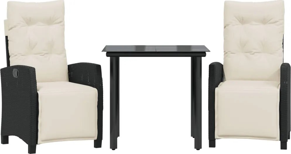 vidaXL Set mobilier de grădină cu perne, 3 piese, negru, poliratan