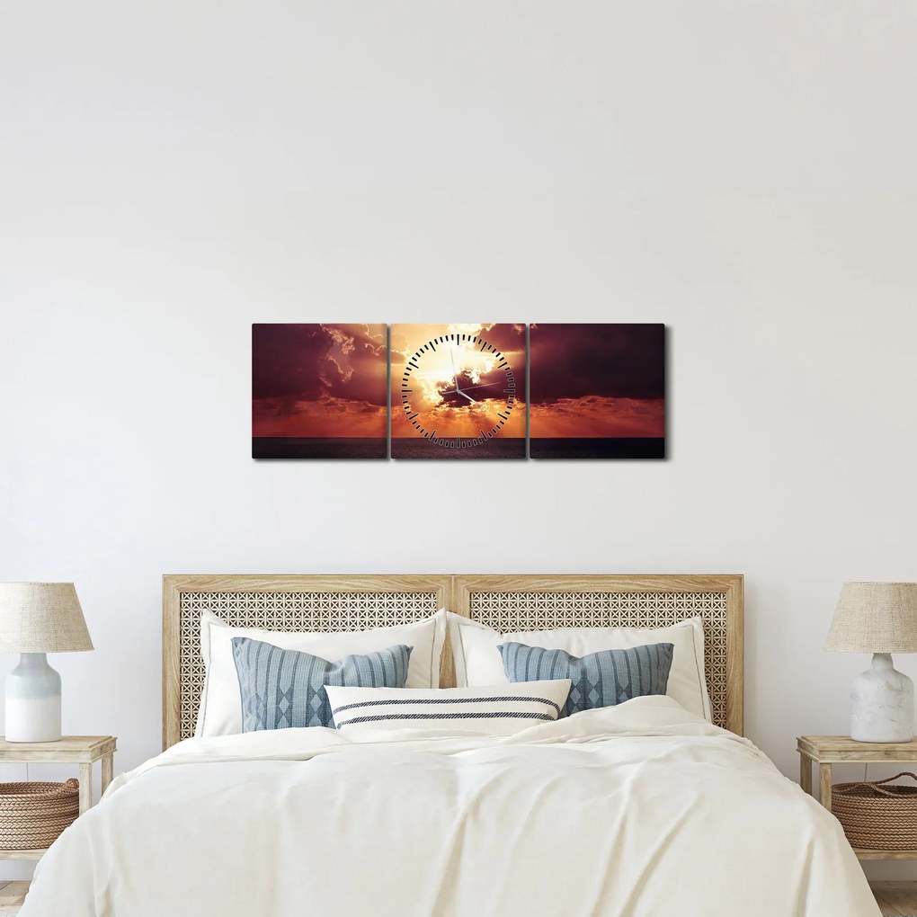 Tablou cu soarele după nori (cu ceas) (90x30 cm)