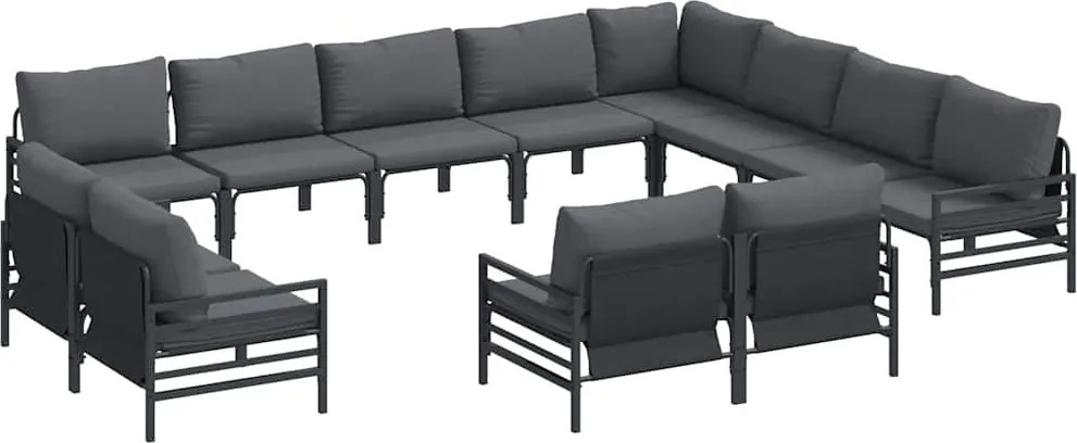 vidaXL Set de canapele pentru grădină cu pernă 12 pcs Negru Oțel