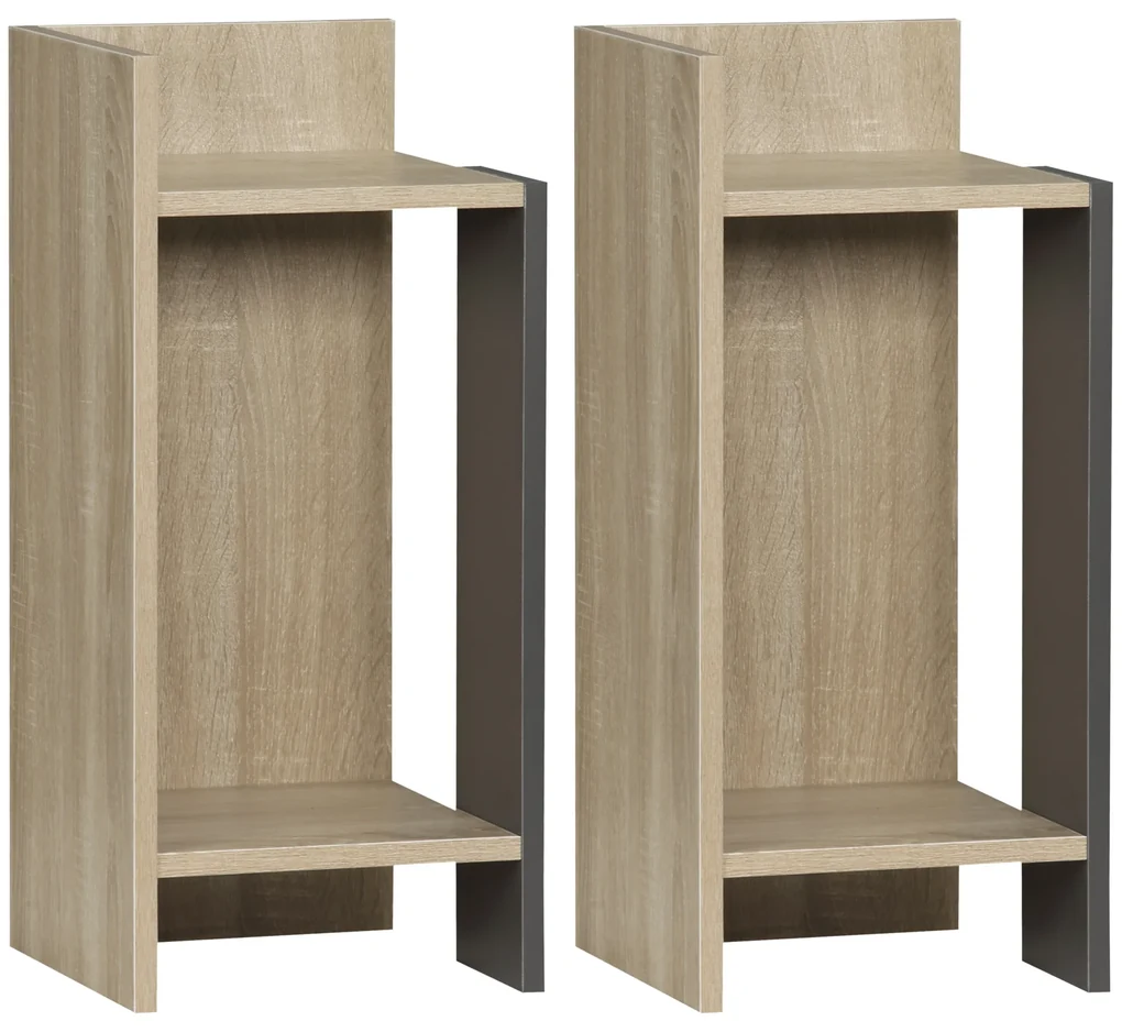 HOMCOM Set de 2 Noptiere Moderne cu Poliță Deschisă, Măsuță de Cafea, Spațiu de Depozitare, Gri, 27x25x60cm | Aosom Romania