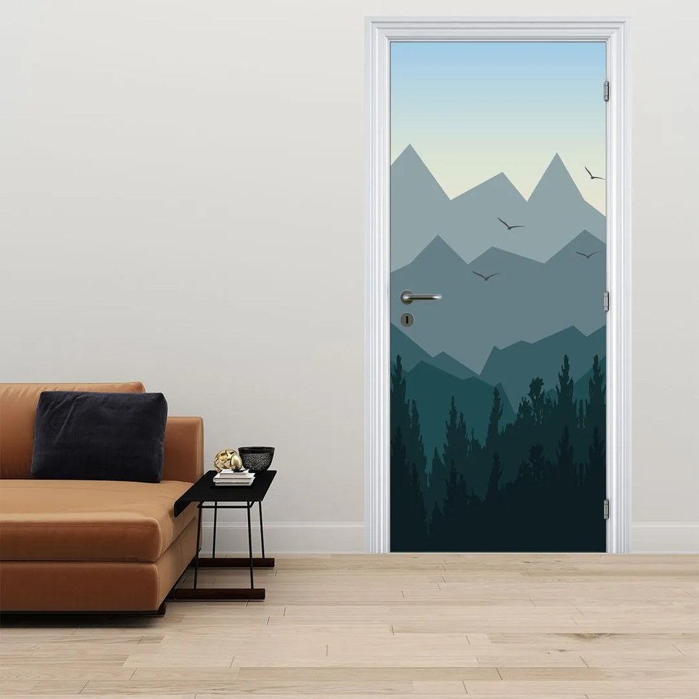 Fototapet pentru ușă - Peisaj montan grafică (95x205cm)