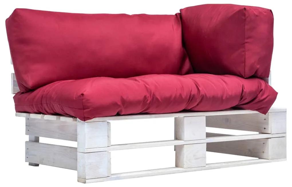 Canapea de gradina din paleti cu perne rosii, lemn pin alb si rosu, 1