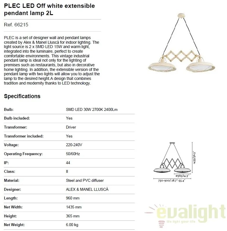 Lustra LED extensibila de exterior Industrial Style PLEC I 66215