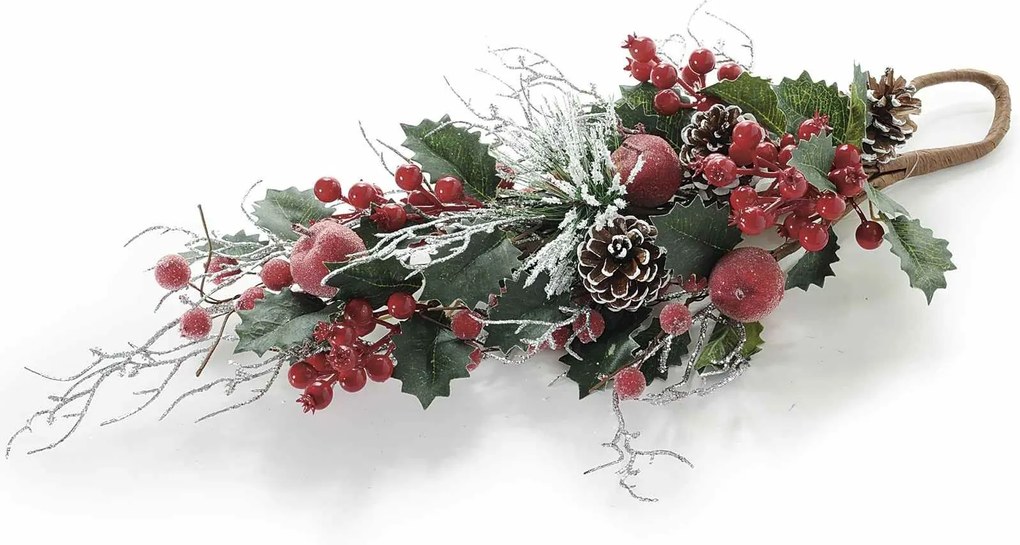 Crenguta decorativa mere rosii conuri naturale 59 cm