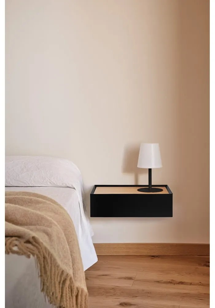 Noptieră verde suspendată cu blat cu aspect de lemn de stejar Arista – Teulat