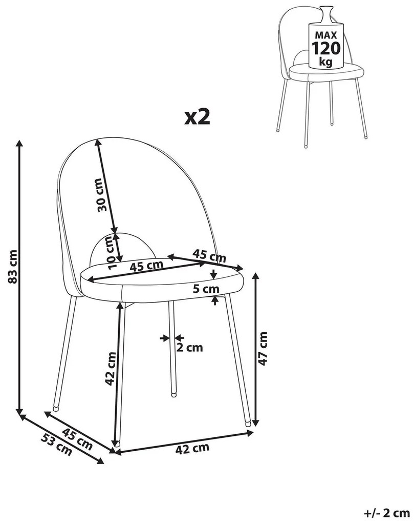 Set 2 buc. scaune pentru sufragerie CAVEL (poliester) (gri). 1018790
