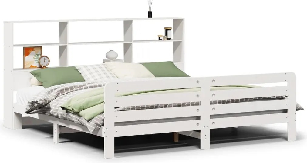 vidaXL Cadru de pat fără saltea, alb, 180x200 cm, lemn masiv pin