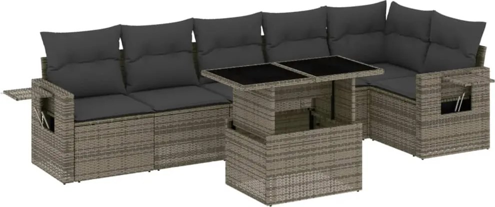 vidaXL Set canapele de grădină, 7 piese, cu perne, gri, poliratan
