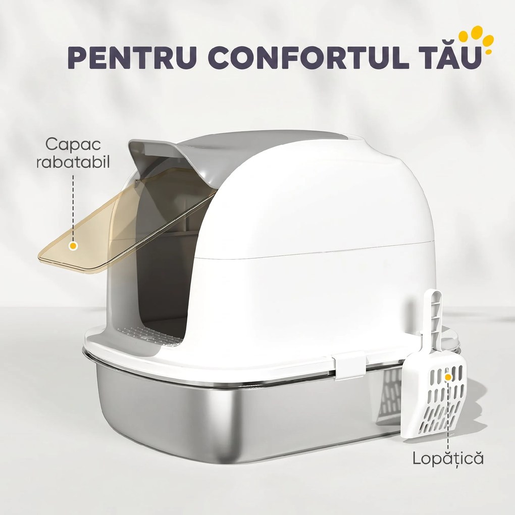 PawHut Litieră pentru Pisici Închisă din Oțel Inoxidabil XL cu Capac Detașabil | Aosom Romania