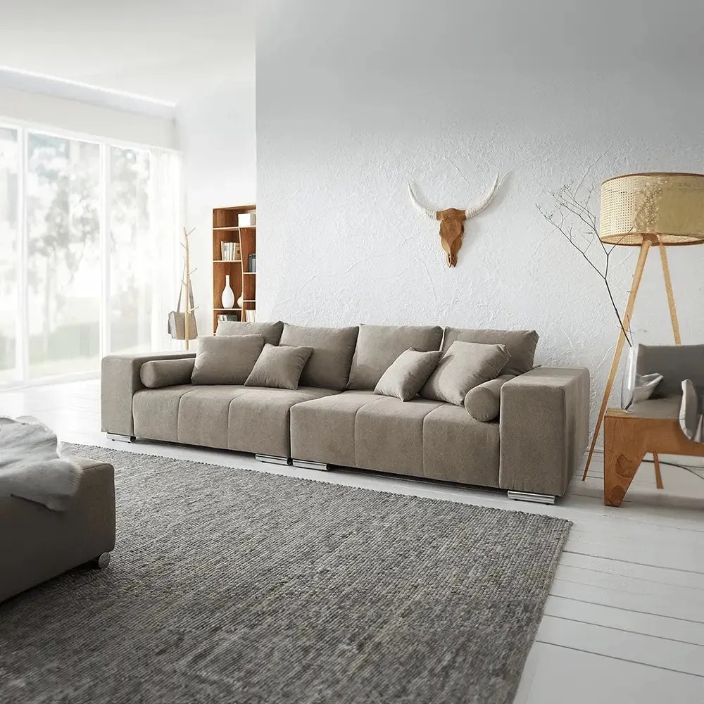 Canapea extensibilă dumonde cu ladă de depozitare si sezut confortabil din spuma high-density, Marbela Enjoy Camel XXL 295x100 cm