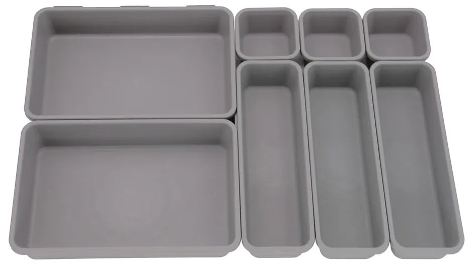 Organizatoare de sertare din plastic gri în set de 8 - Addis