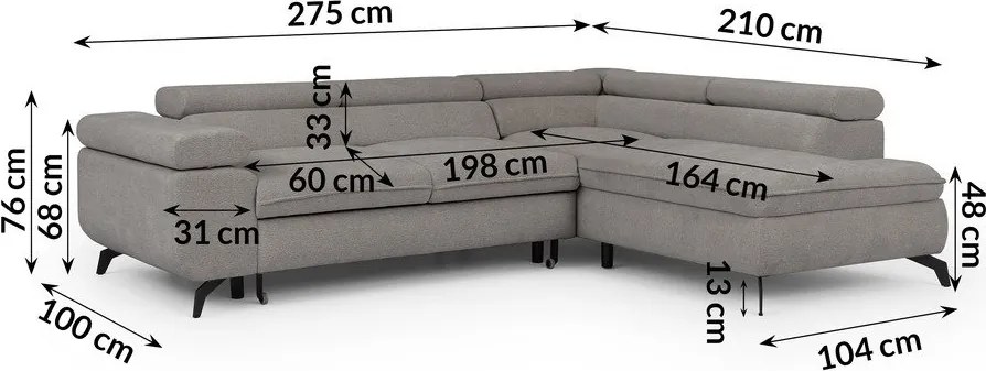 Colțar gri deschis cu tapițerie din chenille (cu colț pe partea dreaptă/în formă de ”L”) Marbeya – Ropez