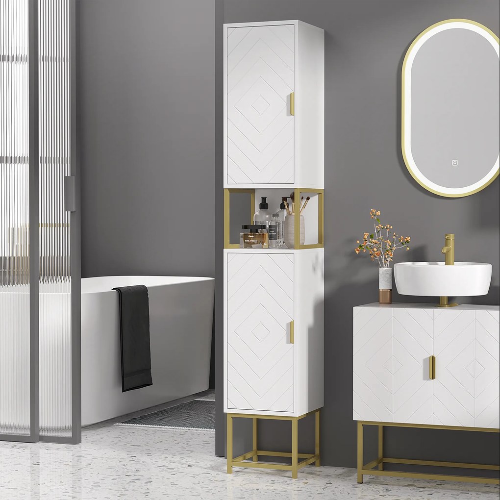 kleankin Dulap baie cu dulapuri si compartimente deschise, mobilier pentru baie de dimensiuni reduse din MDF | Aosom Romania