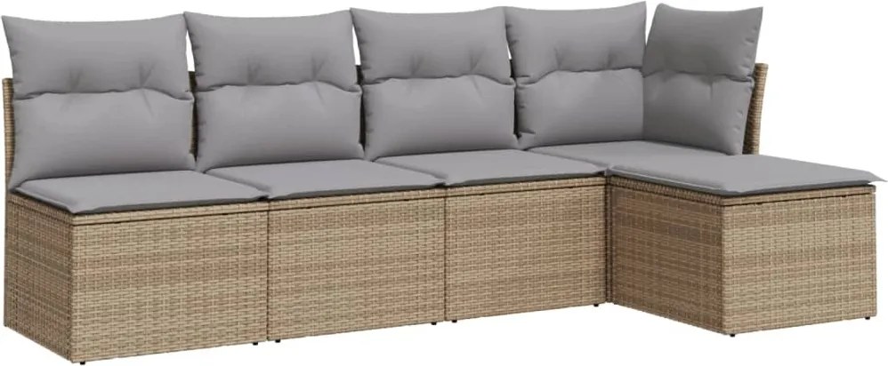 vidaXL Set canapele de grădină cu perne, 5 piese, bej, poliratan