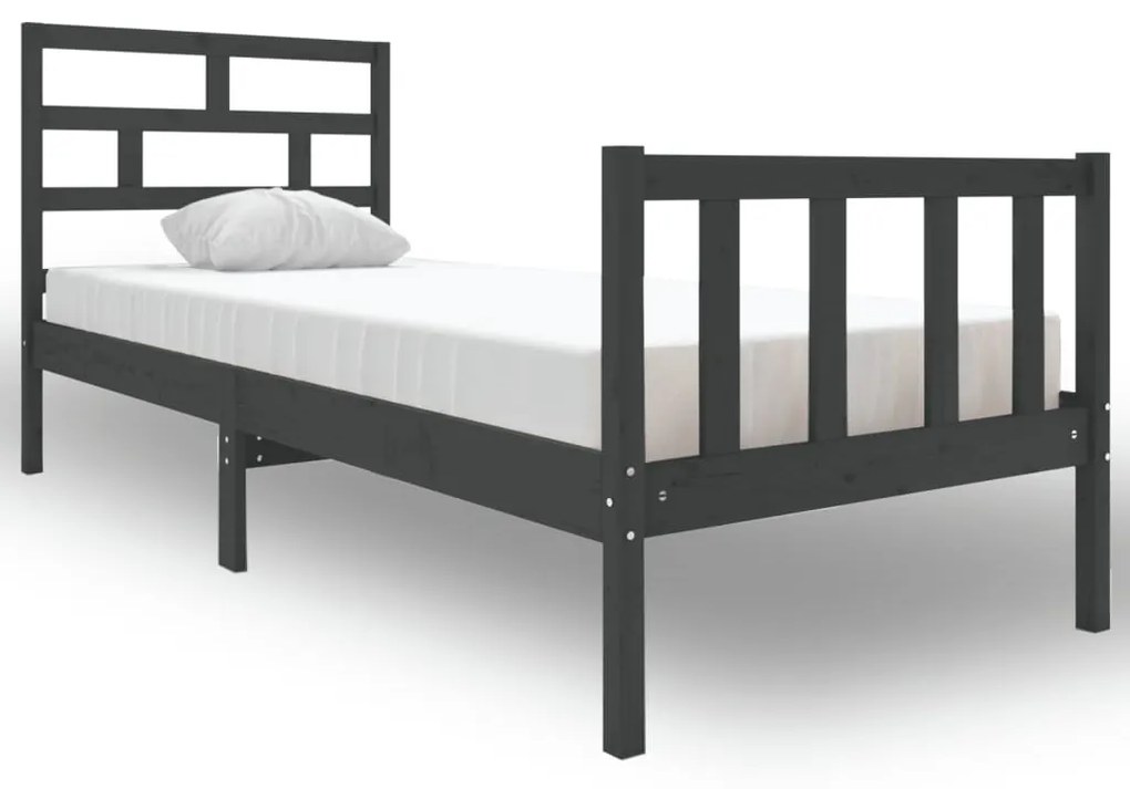 3101310 vidaXL Cadru de pat mic single, gri, 75x190 cm, lemn masiv de pin