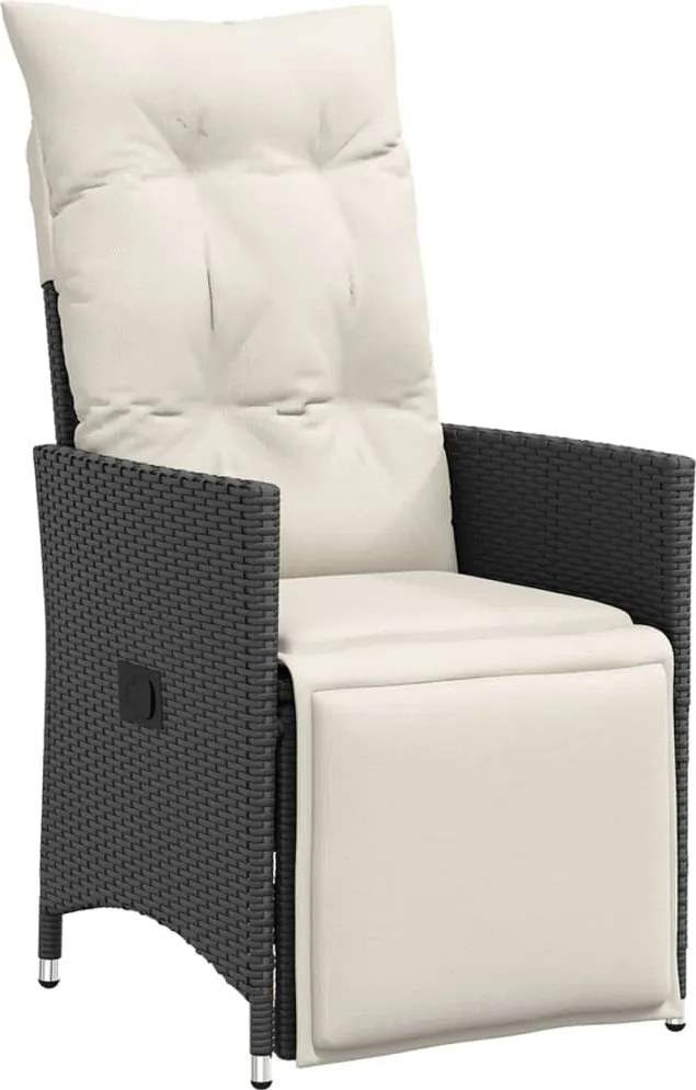 vidaXL Scaun de grădină rabatabil cu perne, negru, poliratan