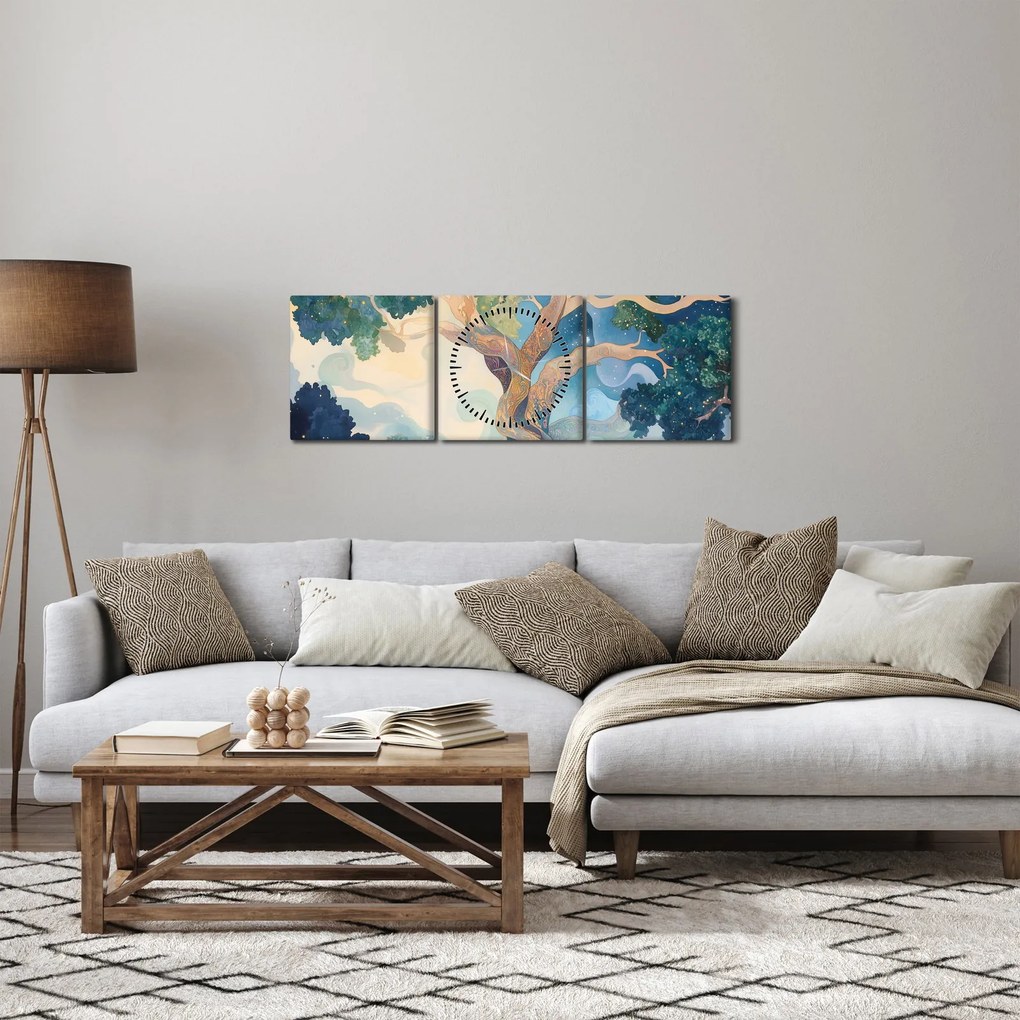 Tablou – Arbore cosmic (cu ceas) (90x30 cm)