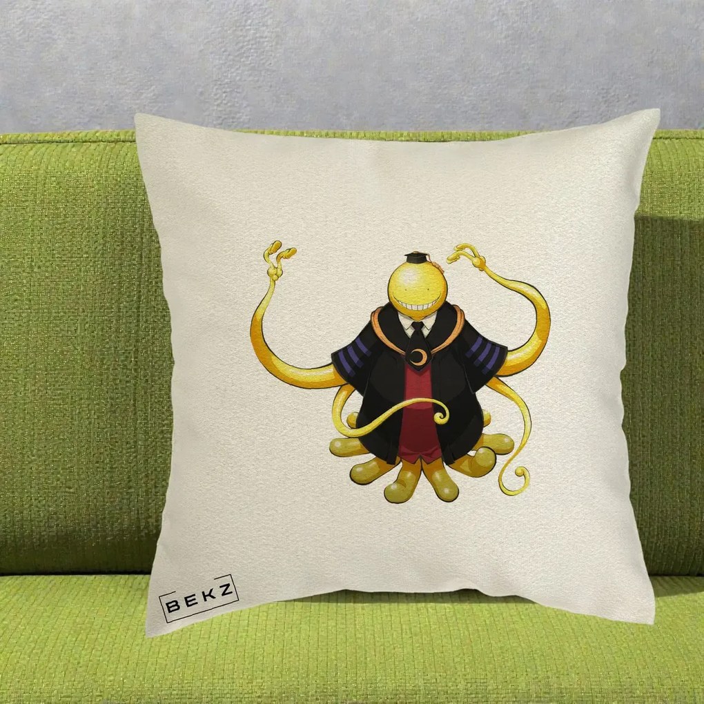 Perna Personalizata Assassination Classroom Koro-sensei, 40x40 cm, Ecru, Husa Detasabila, Perna Inclusa, BEKZ®