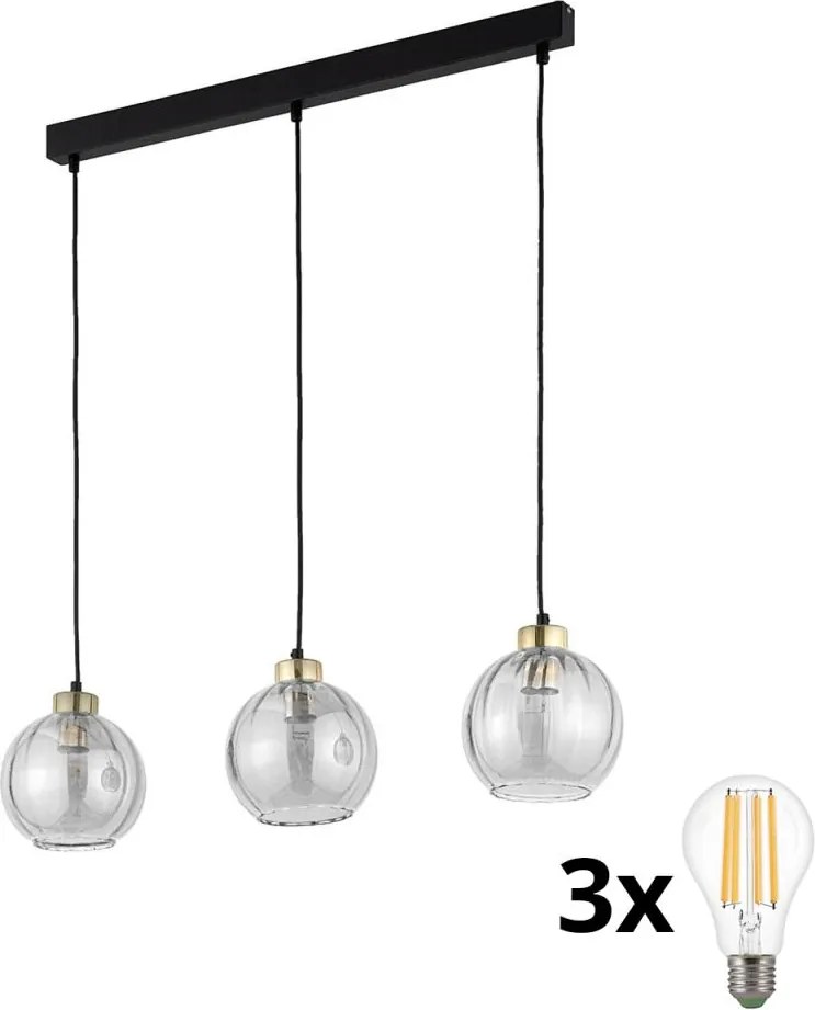 Lustră LED pe cablu DEVI 3xE27/15W/230V neagră/transparentă