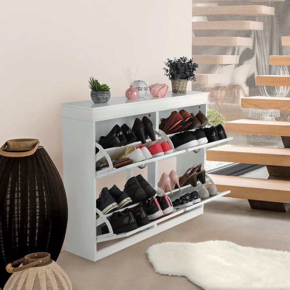 Pantofar, 4 compartimente, alb, mdf alb