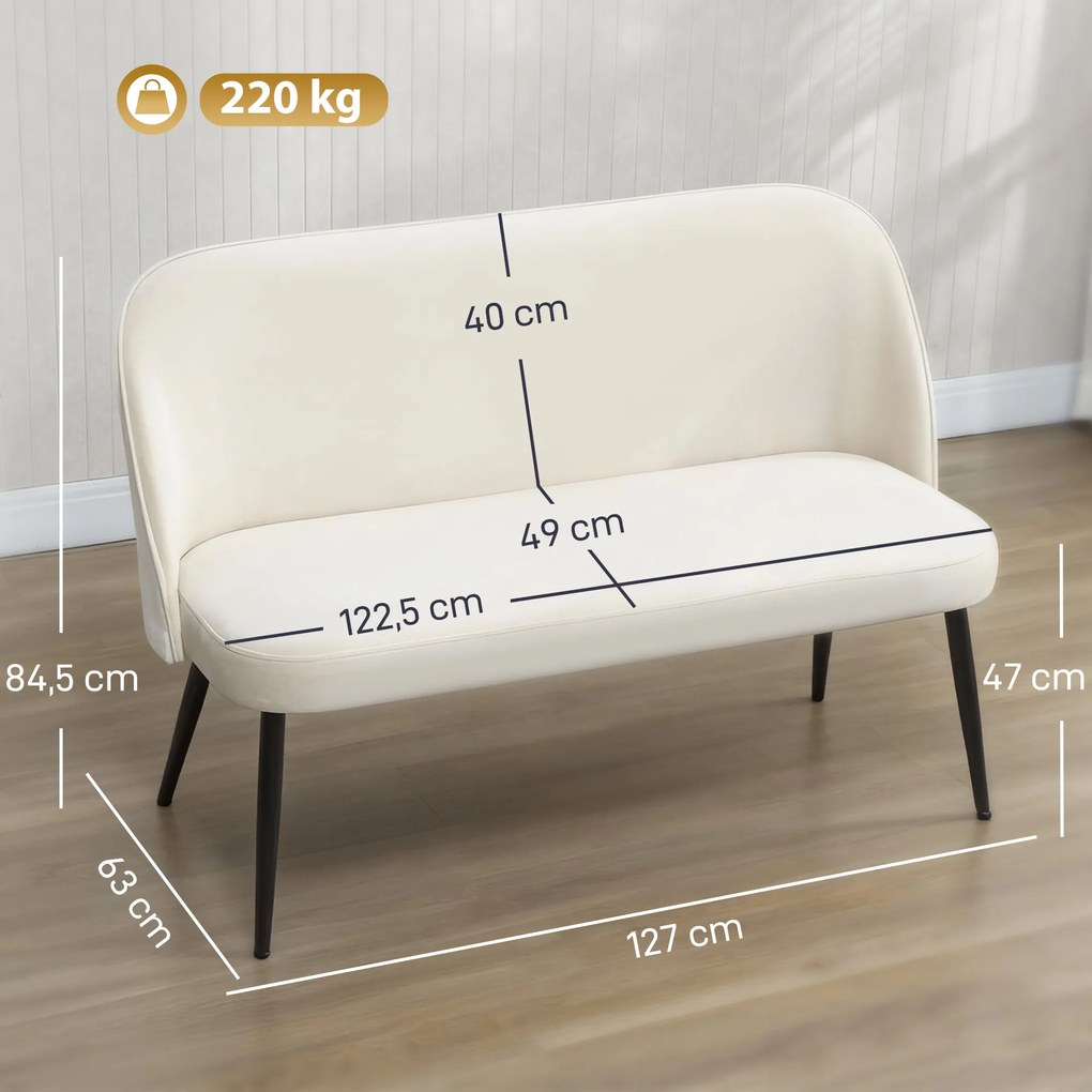 HOMCOM Canapea 2 locuri, canapea tapițată modernă cu cadru din metal și lemn, tapițerie cu aspect de catifea, bej | Aosom Romania