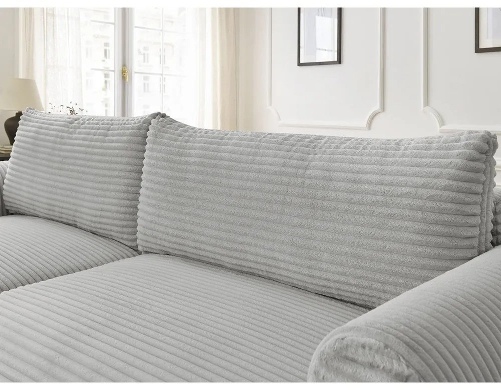 Colțar gri deschis extensibil cu tapițerie din catifea reiată (cu colț pe partea stângă ) Lucien – Bobochic Paris