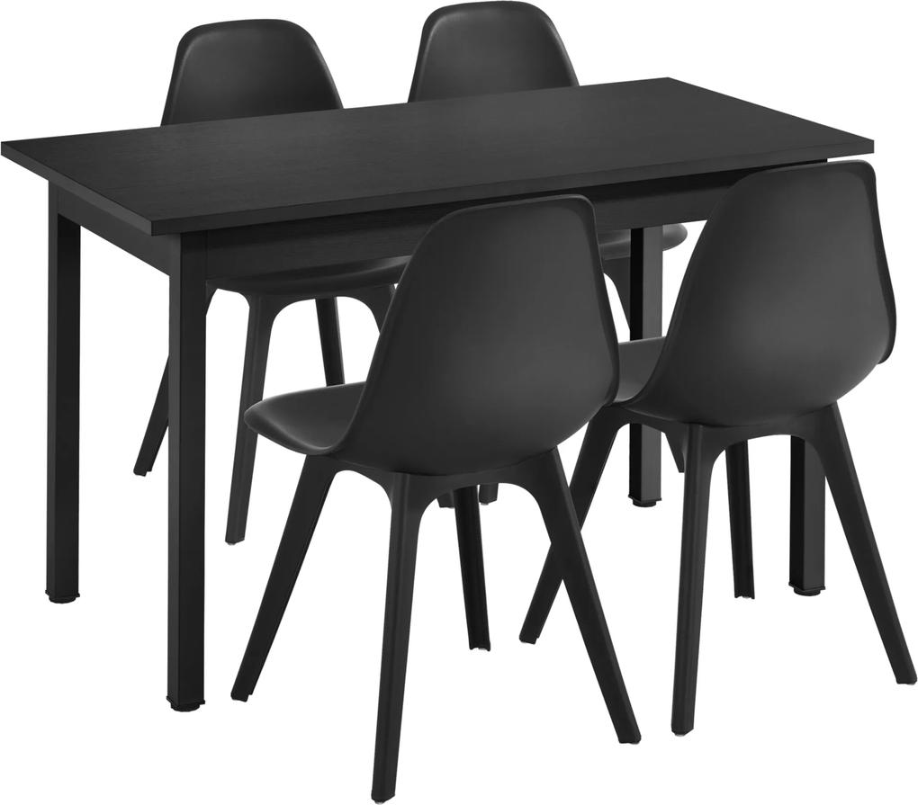 [en.casa] Set Viki masa bucatarie cu 4 scaune, masa 120 x 60 x 75 cm, scaun 83 x 54 x 48 cm, MDF/plastic, negru