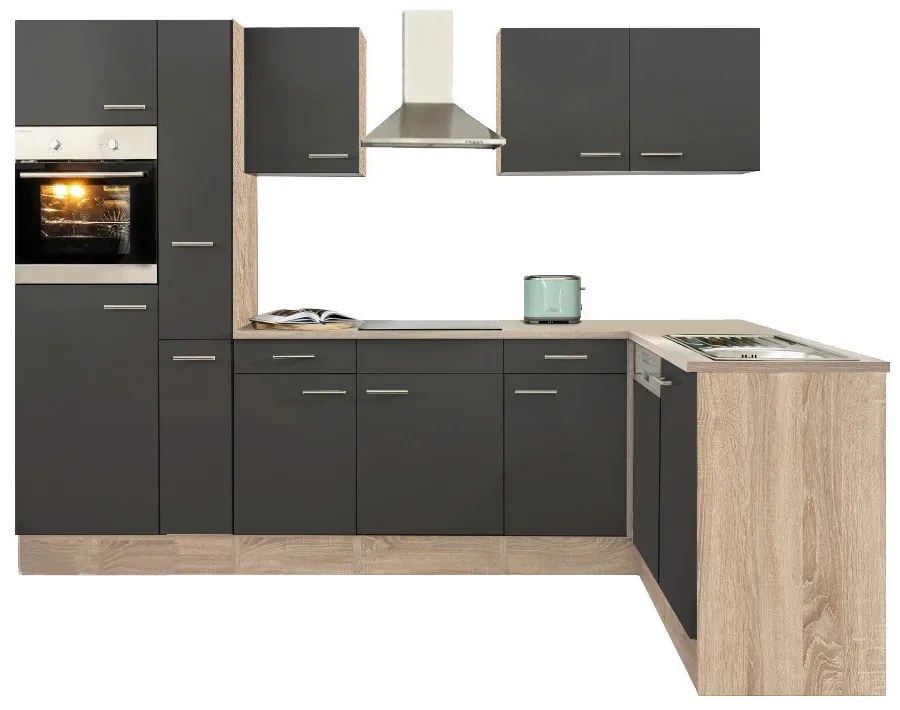 Mobilă de bucătărie de colț Yorki 310, corp din stejar sonoma, cu față antracit satinat