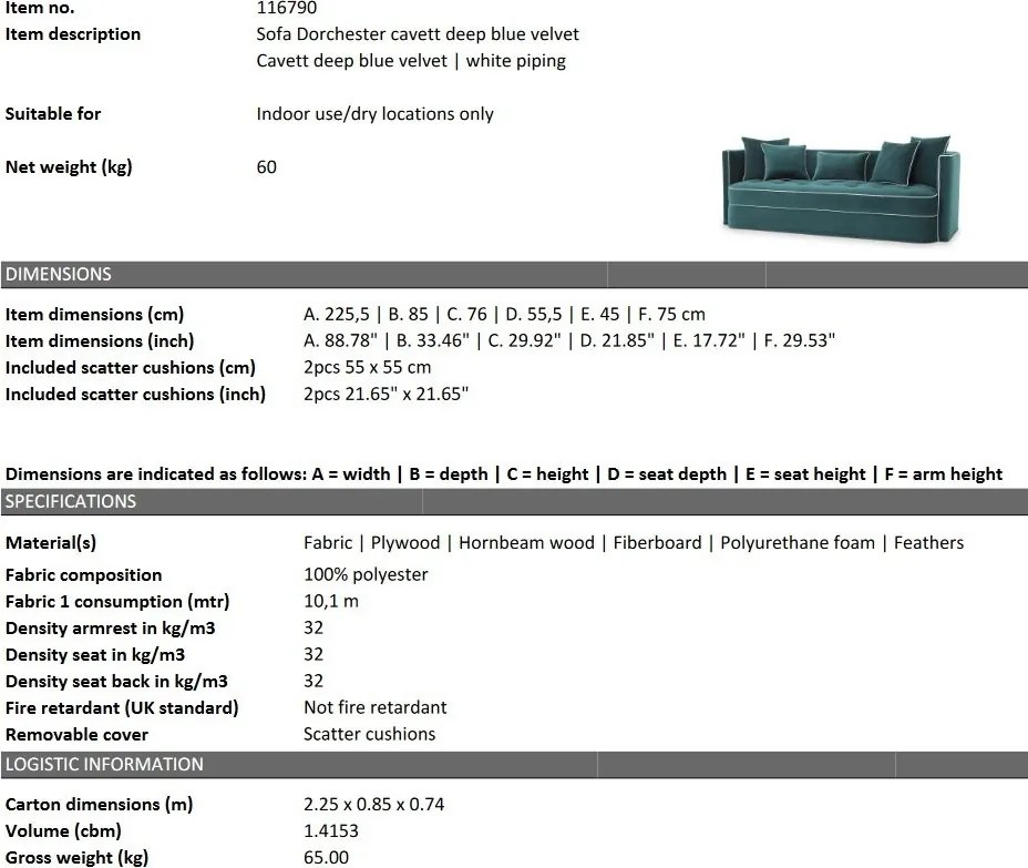 Canapea fixa design LUX Dorchester